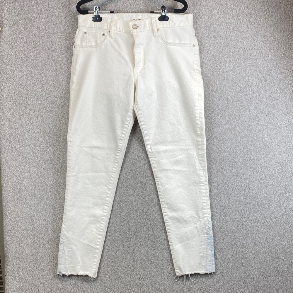 Moussy Vintage Burnside skinny jeans size 30 off white raw hem patchwork details